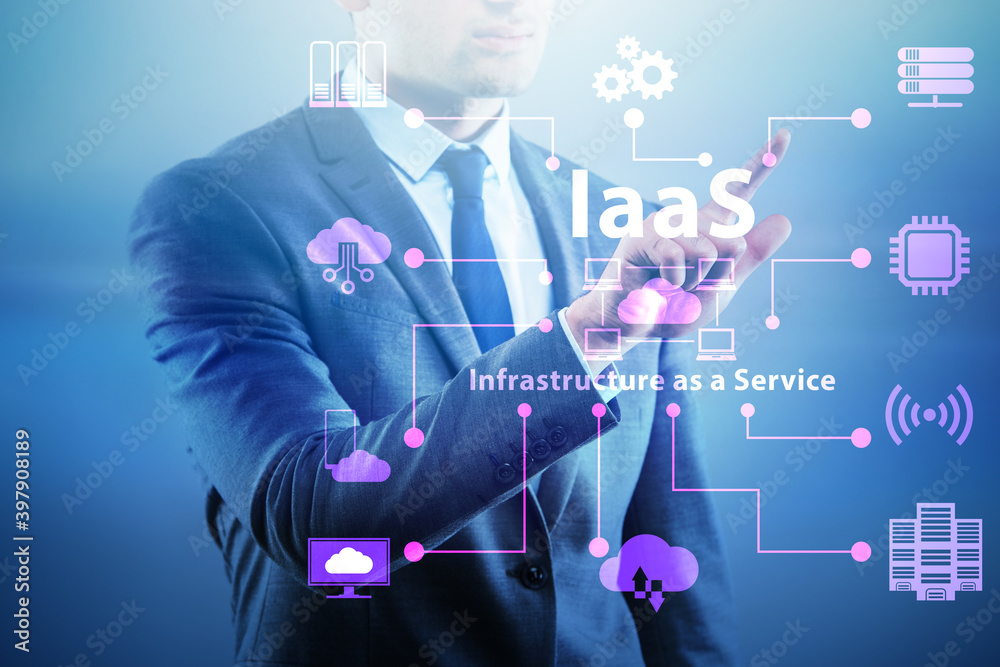 Businessman in infrastructure as a service concept Businessman in infrastructure as a service concept