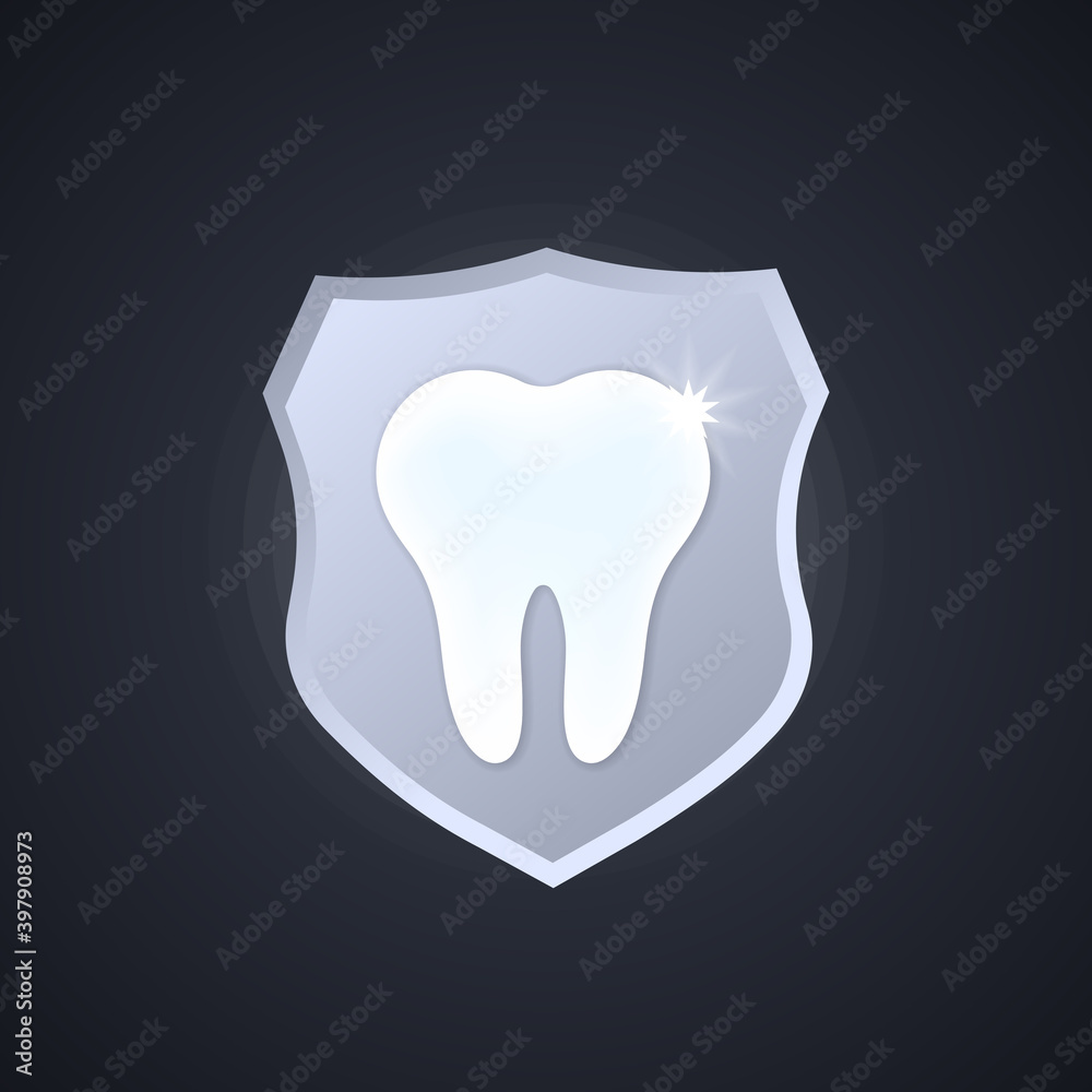 Tooth icon. Protection sign. Health care concept. Stomatology. Vector on isolated background. EPS 10 Tooth icon. Protection sign. Health care concept. Stomatology. Vector on isolated background. EPS 10