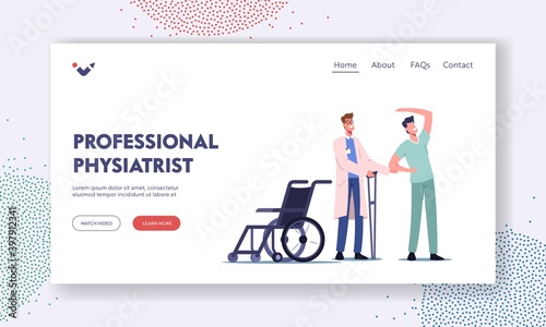 Rehabilitating Activity, Orthopedic Therapy Rehabilitation Landing Page Template. Therapist Doctor Working With Patient