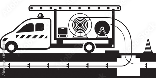 Tipper truck with wires and cables - vector illustration