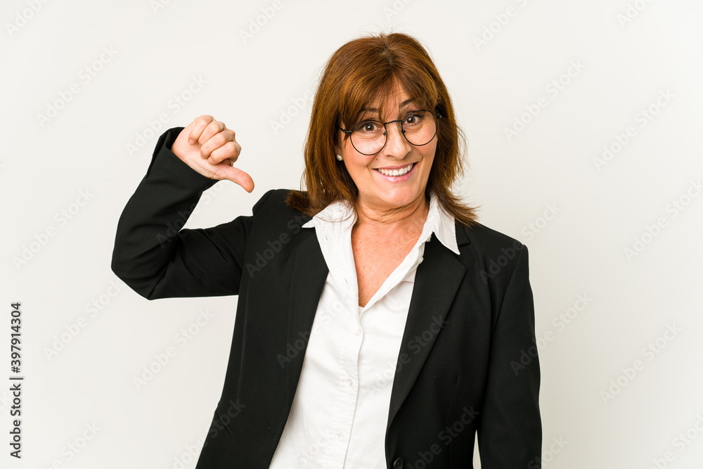 Middle age caucasian business woman isolated showing a dislike gesture, thumbs down. Disagreement concept. Middle age caucasian business woman isolated showing a dislike gesture, thumbs down. Disagreement concept.