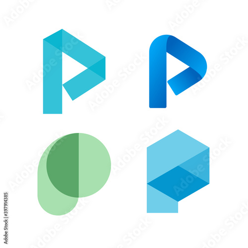 Play button, flat vector logo concept. Payment technology, geometric modern style, isolated icon on white background. Letter P, monogram template for business and developing startup