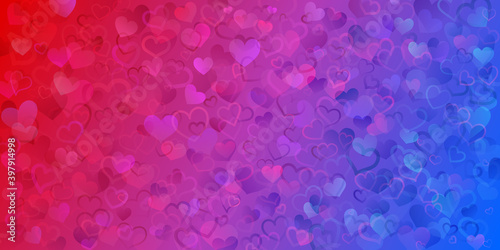 Background of translucent small hearts in  red and blue colors. Valentine's day illustration