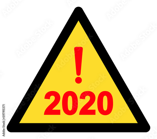 2020 year warning icon with flat style. Isolated vector 2020 year warning icon image on a white background.