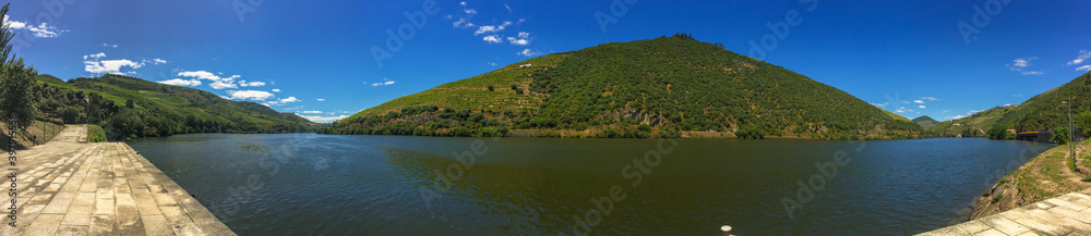 Panoramic view over the Douro Region Landscape, With the Douro River. Douro Valley, Portugal