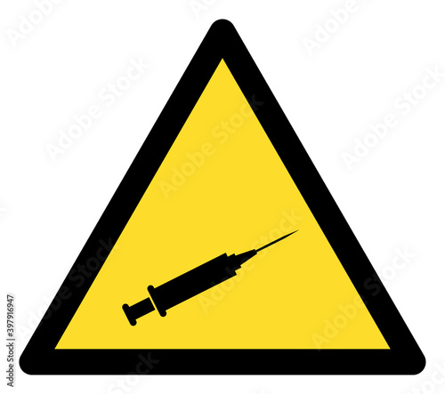 Syringe warning icon with flat style. Isolated vector syringe warning icon image on a white background.