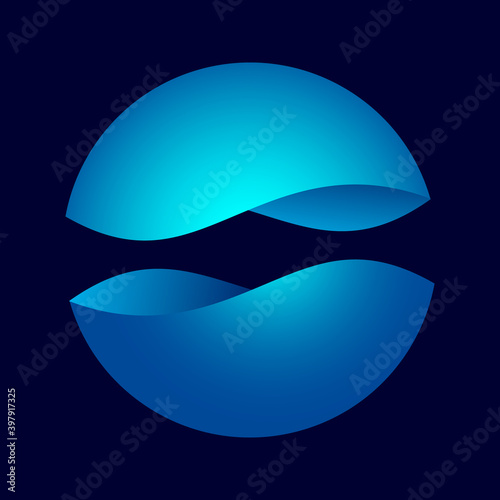 Two blue hemispheres cut by a wave in the middle.