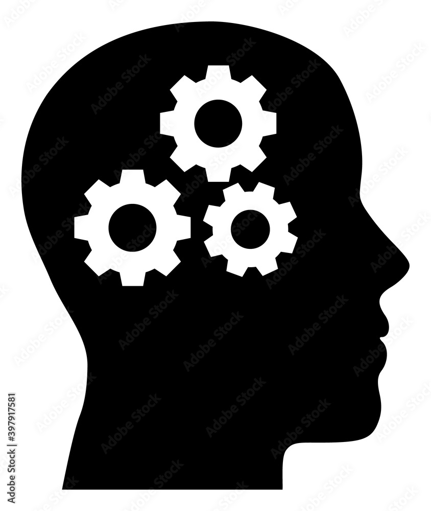 Brain gears icon with flat style. Isolated vector brain gears icon image on a white background. Brain gears icon with flat style. Isolated vector brain gears icon image on a white background.