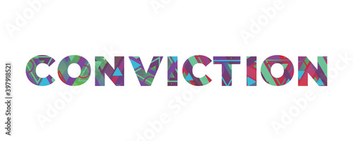 Conviction Concept Retro Colorful Word Art Illustration