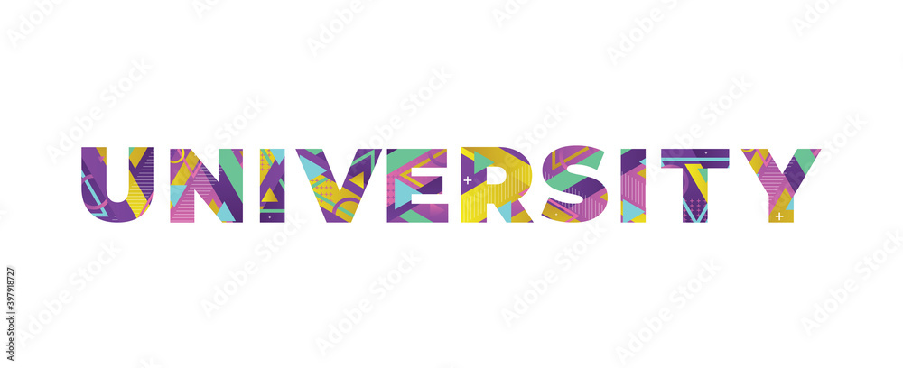 University Concept Retro Colorful Word Art Illustration