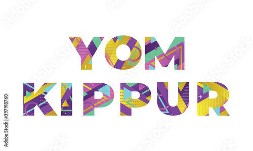 Yom Kippur Concept Retro Colorful Word Art Illustration