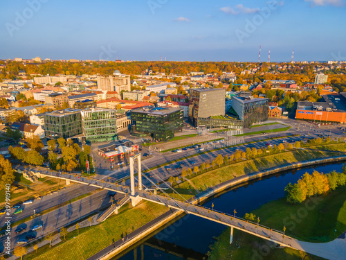 New Kaunas city center with a skyscrapers and modern office buildings