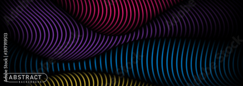 Abstract Dark Background with Various Colorful Lines Waves Design. Usable for Background, Wallpaper, Banner, Poster, Brochure, Card, Web, Presentation. Vector Illustration Design Template.