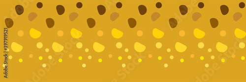 Fortuna gold geometric border of small, large circles and abstract elements. Fortuna gold background with yellow, brown