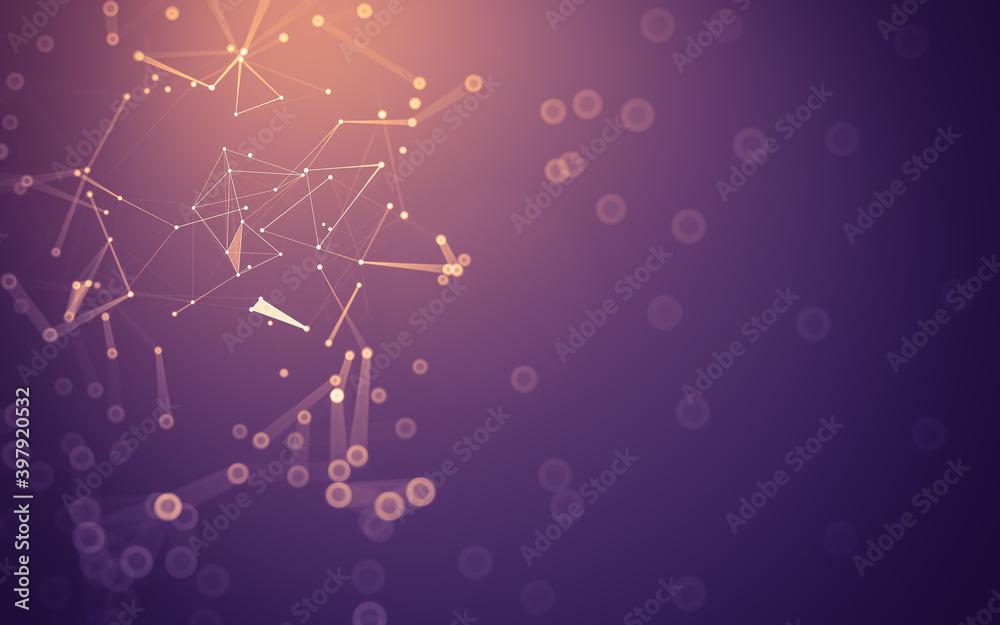 Fototapeta premium Abstract background. Molecules technology with polygonal shapes, connecting dots and lines. Connection structure. Big data visualization.