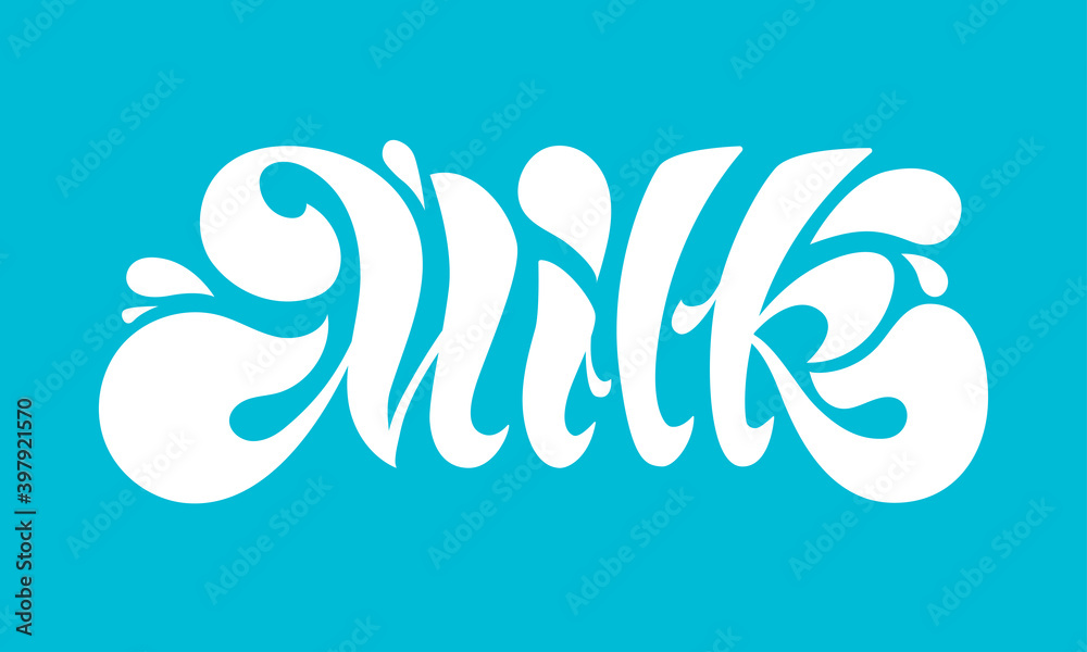 Obraz premium Word Milk with splashes in lettering style