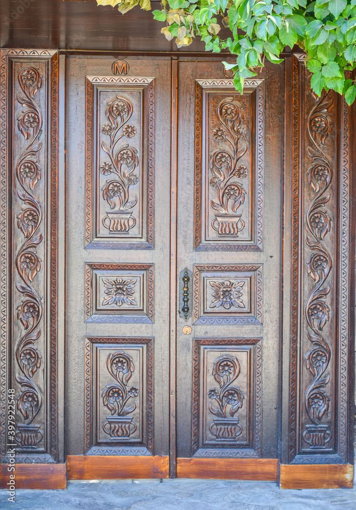 Decorative brown retro wooden door