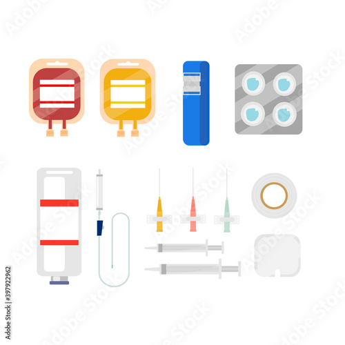Equipment for intravenous procedures on white background. 