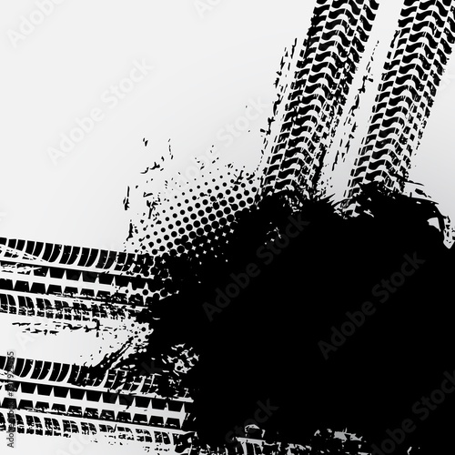 Off road car tire grunge, truck tracks pattern on white vector halftone background. Black wheels drift traces and prints, off-road car tires and motorcycle grunge skidding rubber tyre trail traces