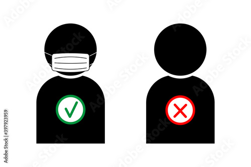 No entry without face mask sign. No face mask no entry. Icon. Warning sign. Vector front door plate. Vector illustration. new normal