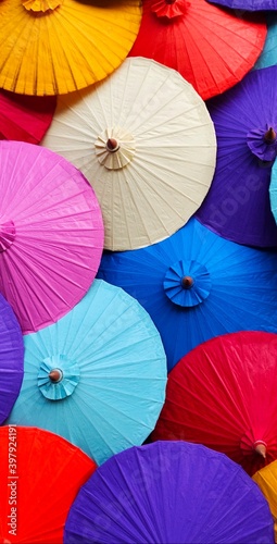 red and blue umbrella