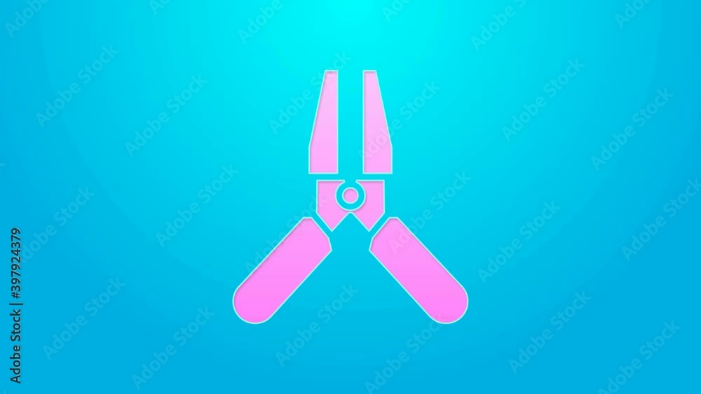 Pink line Car battery jumper power cable icon isolated on blue background. 4K Video motion graphic animation Pink line Car battery jumper power cable icon isolated on blue background. 4K Video motion graphic animation