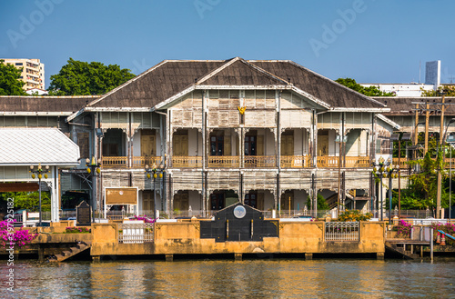 Museum of Nonthaburi Entrance as Seen from Tourist Boat on Chao Phraya River on Sunny Day in Bangkok, Thailand