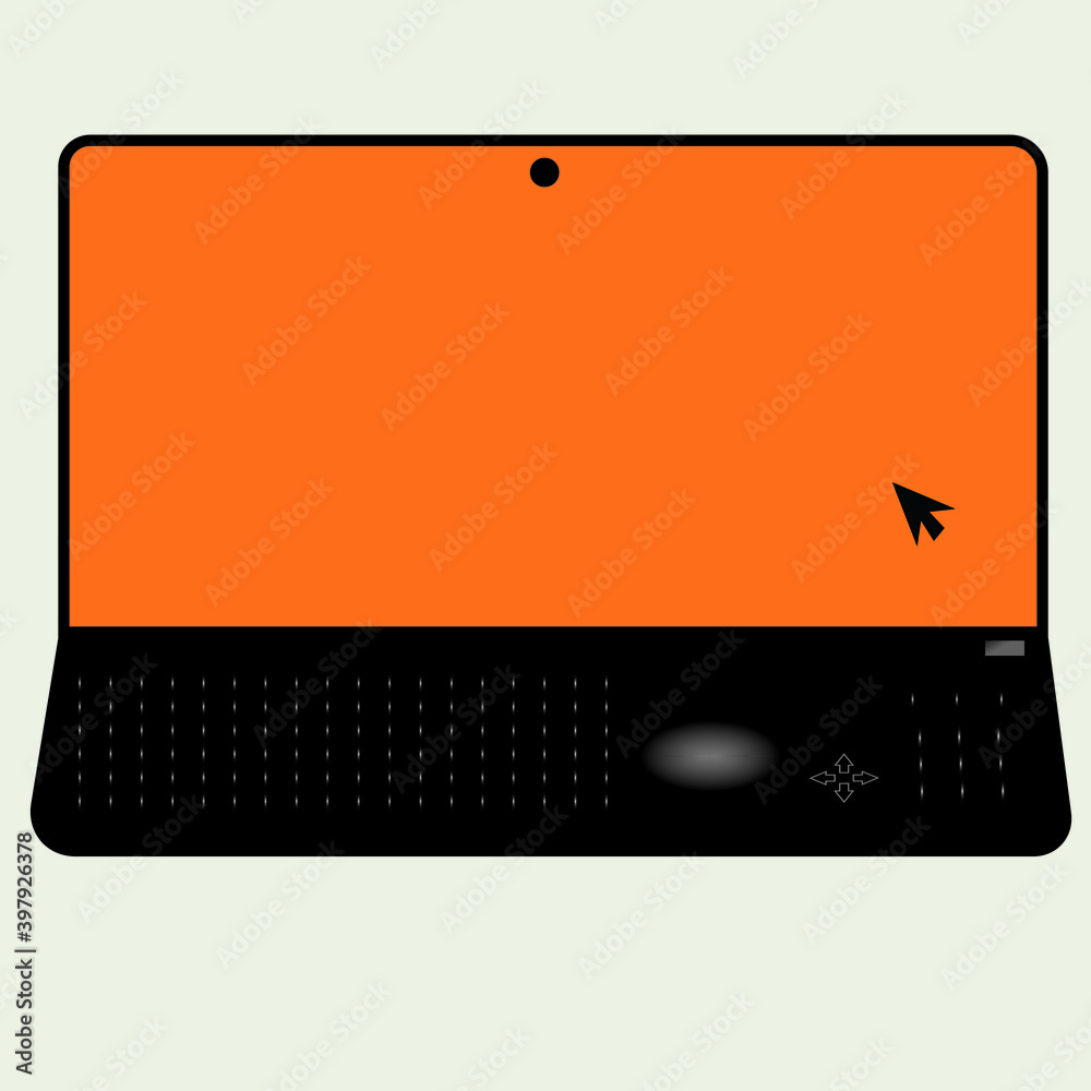 Fototapeta premium laptop with orange screen , vector drawing.business laptor, work laptop.