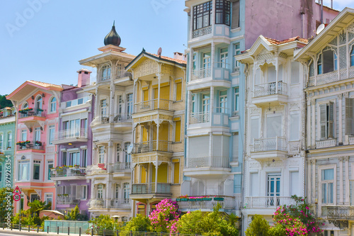 Wallpaper Mural Bright colorful houses in Istanbul Bosphorus coastline. Arnavutkoy is popular, trendy and historical place near seaside.  Torontodigital.ca