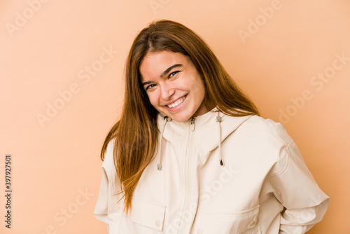 Young skinny caucasian teenager girl happy, smiling and cheerful.
