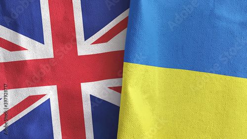 Ukraine and United Kingdom two flags textile cloth 3D rendering