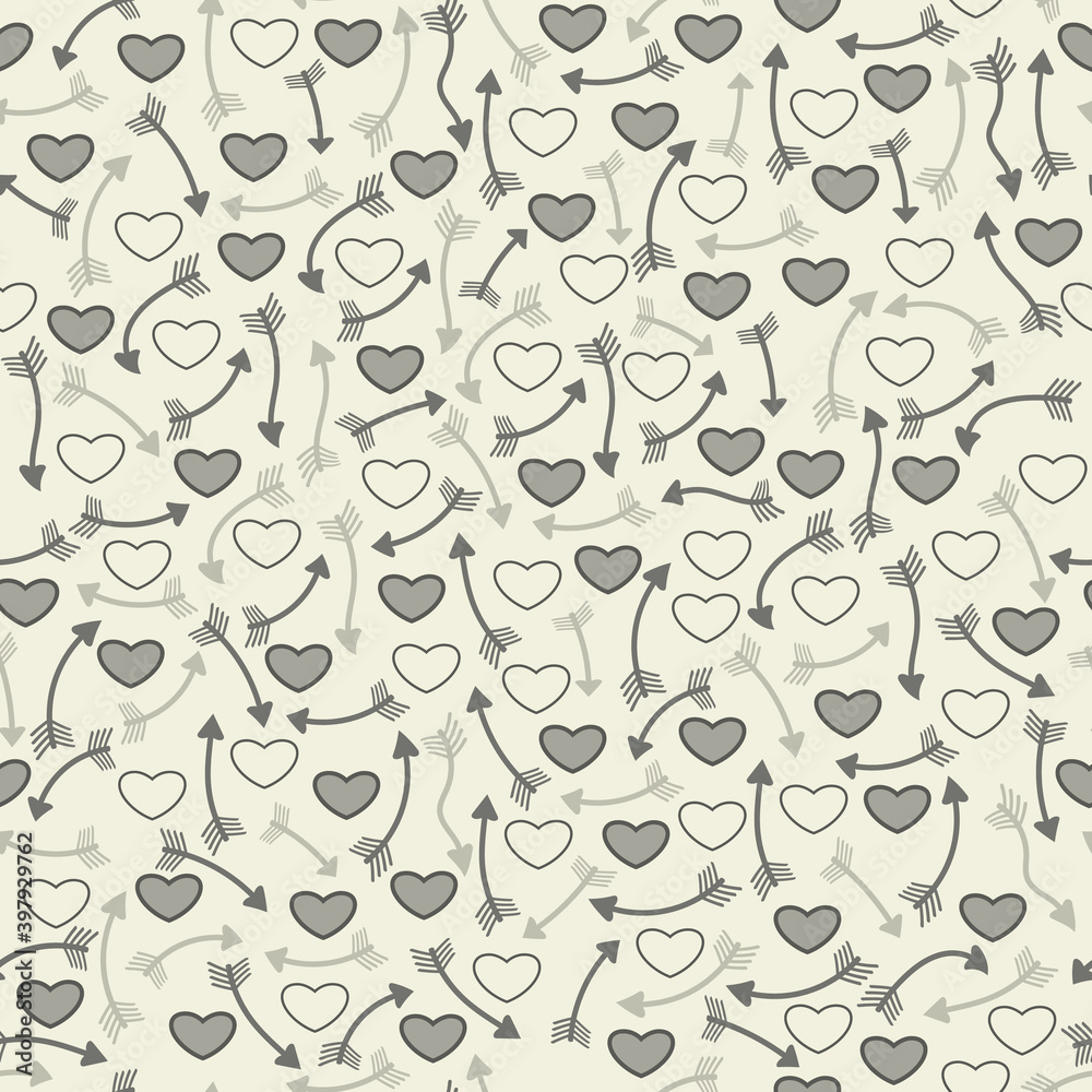 Pattern with hearts and arrows. Seamless, monochrome background. Retro style pattern. Backdrop for Valentine's day. Pattern with hearts and arrows. Seamless, monochrome background. Retro style pattern. Backdrop for Valentine's day.