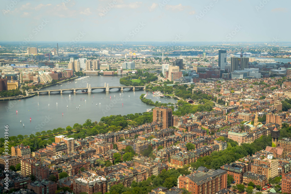 The Back Bay and Charles River of Boston from high above