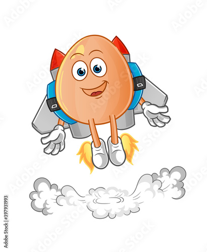 egg with jetpack mascot. cartoon vector