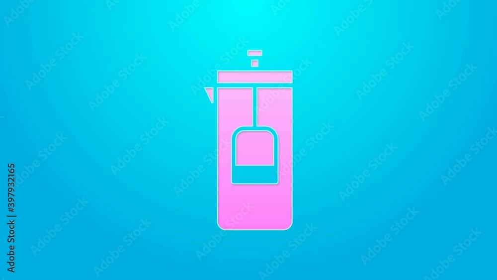 Pink line French press icon isolated on blue background. 4K Video motion graphic animation Pink line French press icon isolated on blue background. 4K Video motion graphic animation