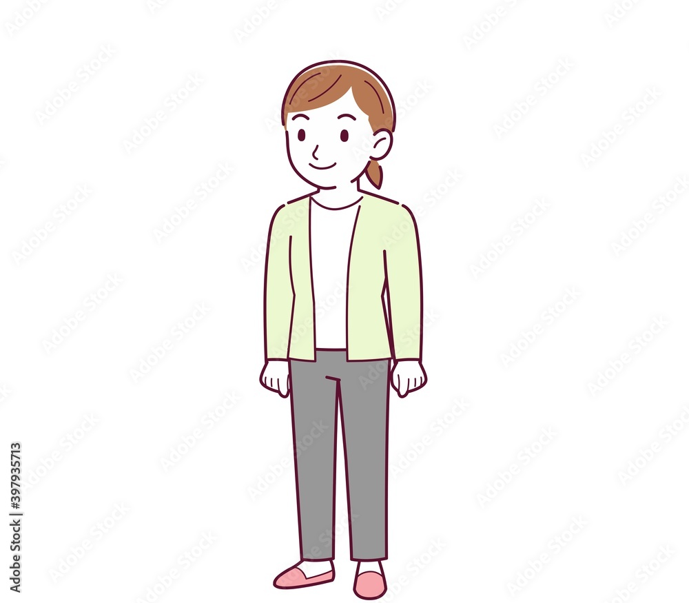 Woman in a yellow-green cardigan Woman in a yellow-green cardigan