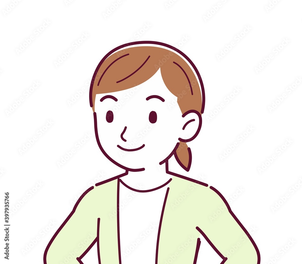 Woman in a yellow-green cardigan Woman in a yellow-green cardigan
