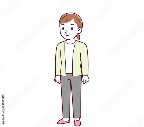 Woman in a yellow-green cardigan