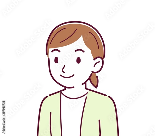 Woman in a yellow-green cardigan