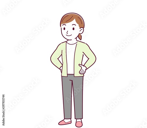 Woman in a yellow-green cardigan