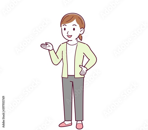 Woman in a yellow-green cardigan