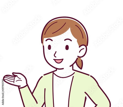 Woman in a yellow-green cardigan