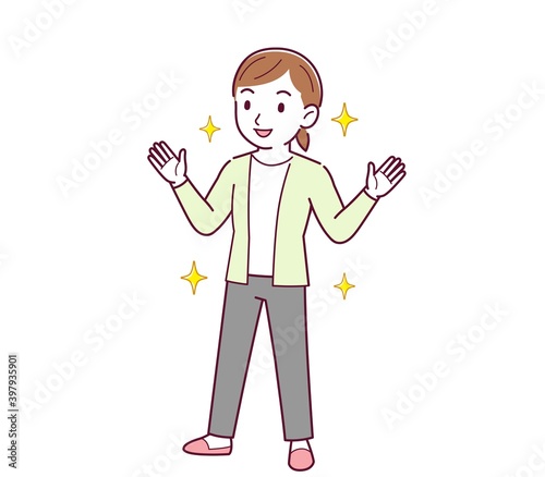 Woman in a yellow-green cardigan