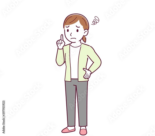 Woman in a yellow-green cardigan