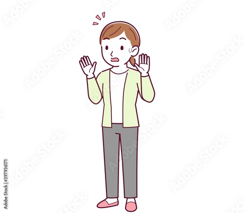 Woman in a yellow-green cardigan