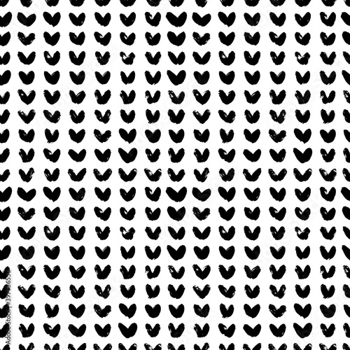 Fototapeta Naklejka Na Ścianę i Meble -  Abstract seamless heart pattern in chevron style. Hand drawn simple black hearts. Vector modern grunge background for valentines and wedding. Love wallpaper, web design, print, gift wrap