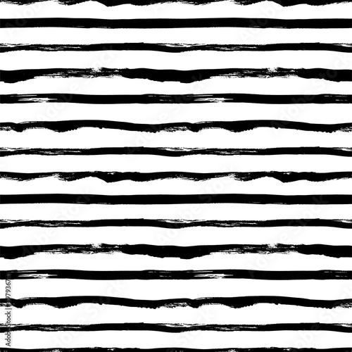 Hand drawn lines vector seamless pattern. Horizontal geunge brush strokes, straight stripes or doodle lines. Black ink striped background. Geometric ornament for wrapping paper. Dry brushstrokes.