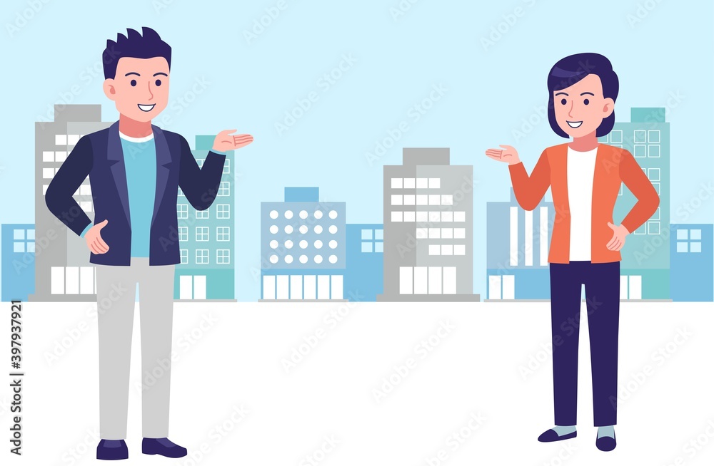 Obraz premium Young and healthy men and women at city