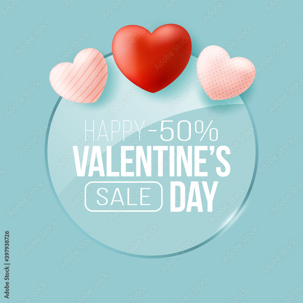 Promo Web Banner for Valentine's Day Sale. Beautiful Background with Red Hearts. Vector Illustration with Seasonal Offer