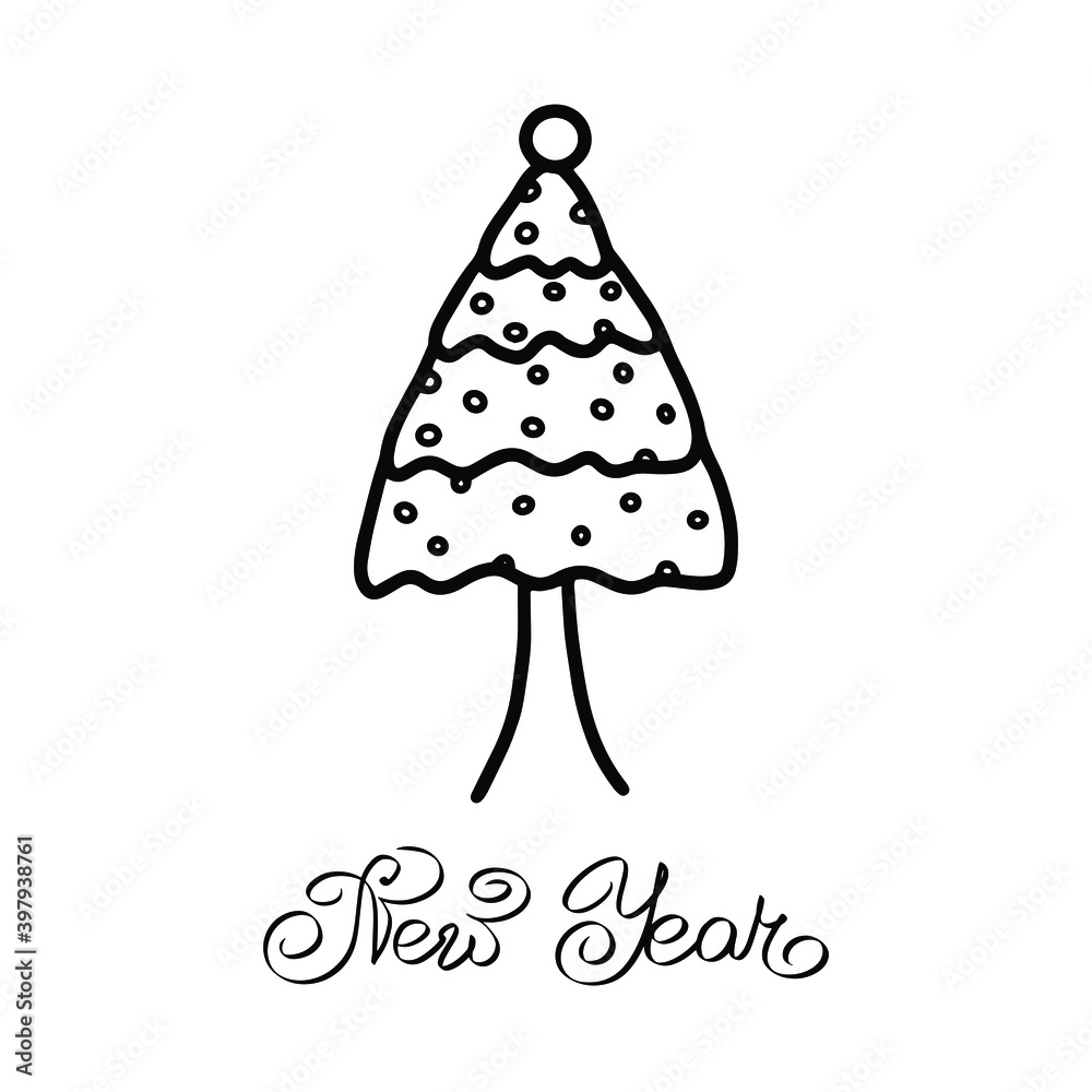 Black white fir tree pine flyer isolated vector illustration. Christmas ornate forest leaflet. December nature plant painted for postal, postcard, congratulation, napkin, celebration greeting card. Black white fir tree pine flyer isolated vector illustration. Christmas ornate forest leaflet. December nature plant painted for postal, postcard, congratulation, napkin, celebration greeting card.